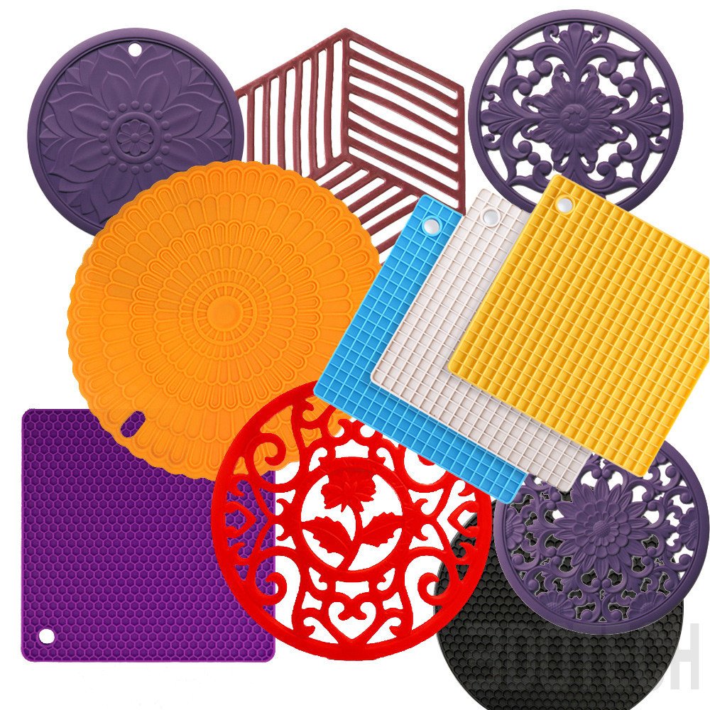 Assorted custom silicone hot pads in round